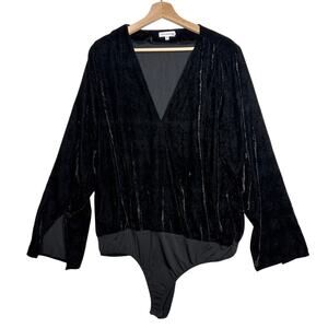 Good American Velvet Wrap Bodysuit Black Size 5 = 3X Style GB0287 Holiday Party